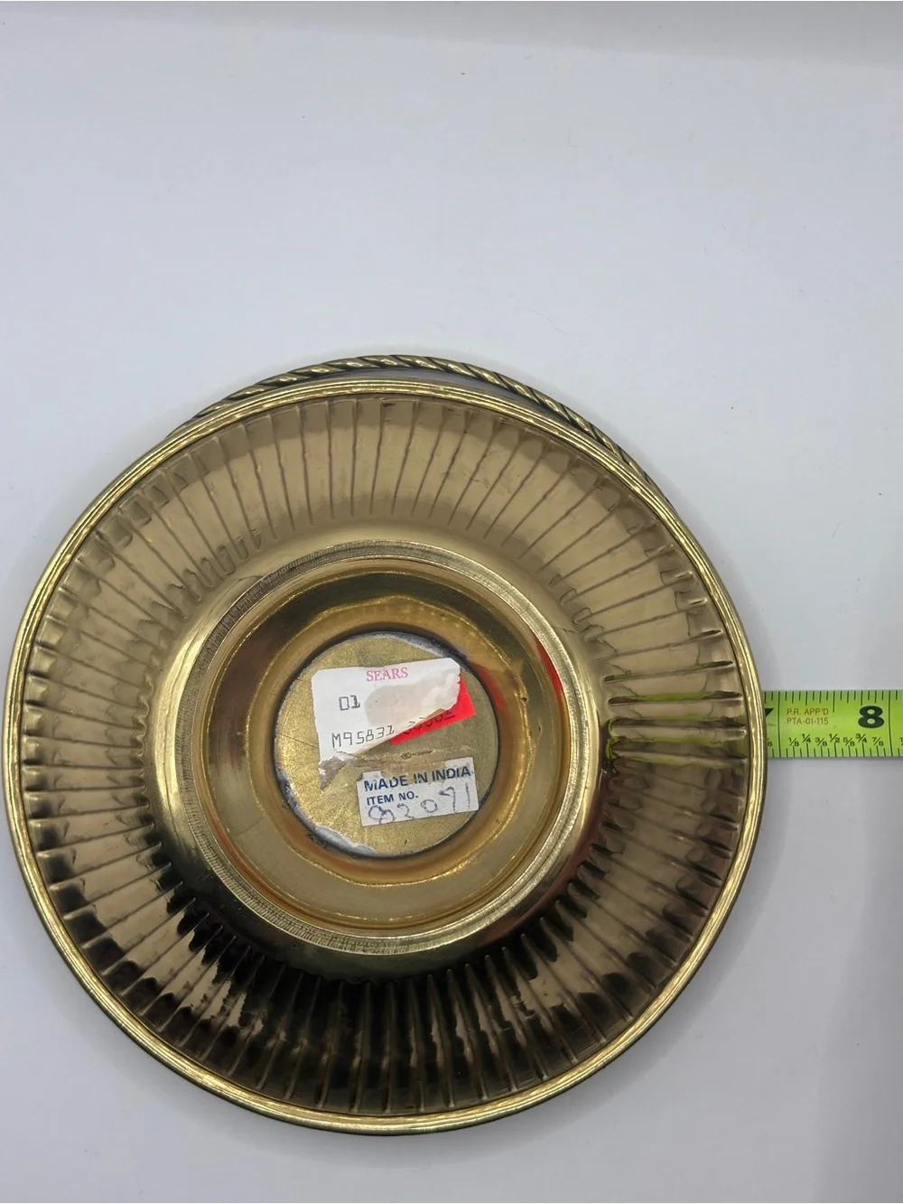Vintage Sears Brass-Tone Ribbed Decorative Basket with Twisted Handle